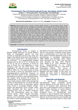 Pteridophytic Flora of Kemmangundi Forest, Karnataka, South India