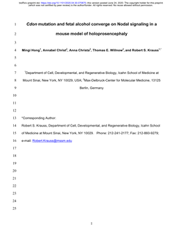 Cdon Mutation and Fetal Alcohol Converge on Nodal Signaling in a Mouse Model of Holoprosencephaly
