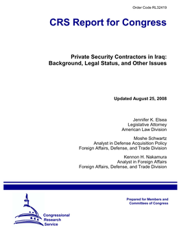 Private Security Contractors in Iraq: Background, Legal Status, and Other Issues