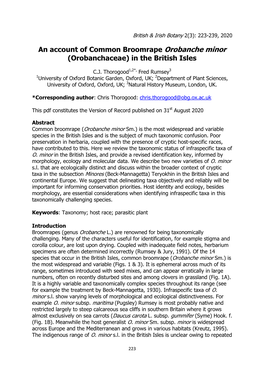 An Account of Common Broomrape Orobanche Minor (Orobanchaceae) in the British Isles