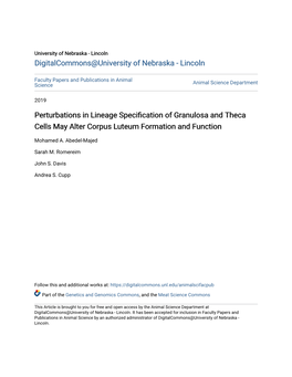 Perturbations in Lineage Specification of Granulosa and Theca Cells May Alter Corpus Luteum Formation and Function