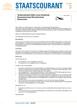 Verkeersbesluit 60Km-Zone Zuideinde Drouwenerveen/Noorderstraat Buinerveen