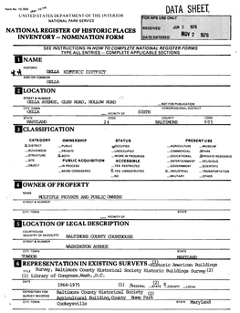 Data Sheet United States Department of the Interior National Park Service National Register of Historic Places Inventory -- Nomination Form