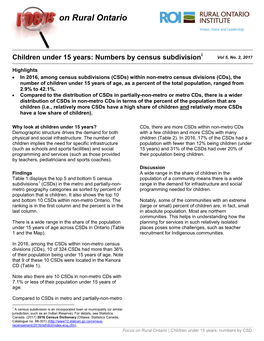 Children Under 15 Years: Numbers by Census Subdivision Vol 5, No