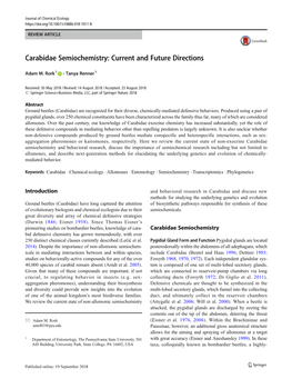 Carabidae Semiochemistry: Current and Future Directions