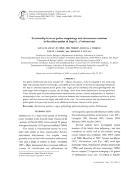 Relationship Between Pollen Morphology and Chromosome Numbers in Brazilian Species of Lippia L