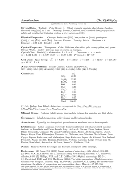 Anorthoclase (Na; K)Alsi3o8 C 2001 Mineral Data Publishing, Version 1.2 ° Crystal Data: Triclinic