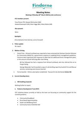 Meeting Notes Meeting of Monday 30Th March 2020 by Tele-Conference