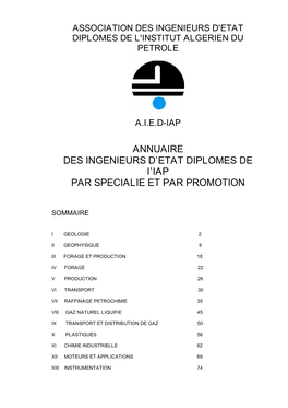 ANNUAIRE DES INGENIEURS D'etat DIPLOMES DE L'iap PAR