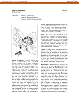Hamelia Patens Jacq. Firebush RUBIACEAE Synonyms