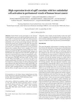 High Expression Levels of Egfl7 Correlate with Low Endothelial Cell Activation in Peritumoral Vessels of Human Breast Cancer