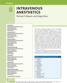 Chapter 8 Intravenous Anesthetics Which Accounts for Their Rapid Onset of Action