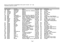 BURIALS in the PARISH of BIDDENDEN in the COUNTY of KENT - 1877 - 1992 Transcribed by Angie Joy, July 2009 ______