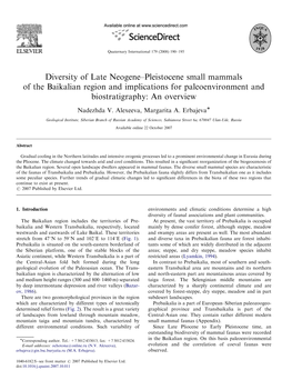 Diversity of Late Neogene–Pleistocene Small Mammals of the Baikalian Region and Implications for Paleoenvironment and Biostratigraphy: an Overview