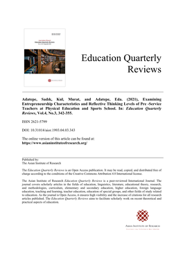 Education Quarterly Reviews