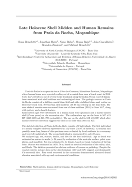 Late Holocene Shell Midden and Human Remains from Praia Da Rocha, Mo¸Cambique