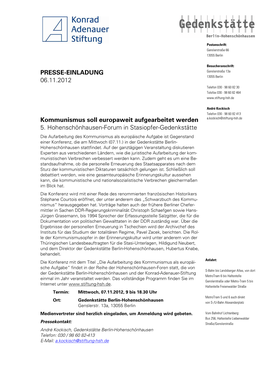 PRESSE-EINLADUNG 06.11.2012 Kommunismus Soll Europaweit