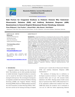 Risk Factors for Congenital Deafness in Pediatric Patients Who Underwent Otoaccoustic Emission (OAE) and Auditory Brainstem Resp