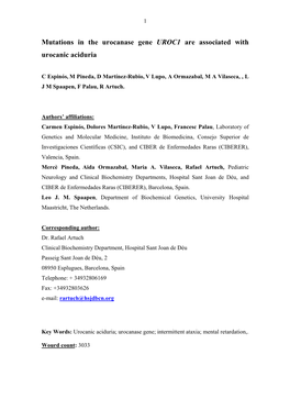 Mutations in the Urocanase Gene UROC1 Are Associated with Urocanic Aciduria