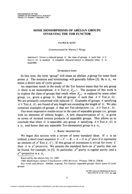 Some Isomorphisms of Abelian Groups Involving the Tor Functor