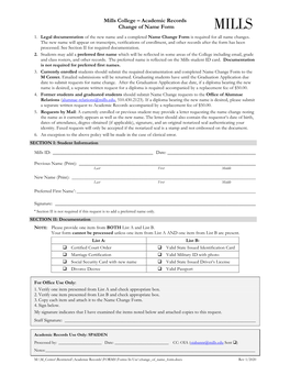 Academic Records Change of Name Form