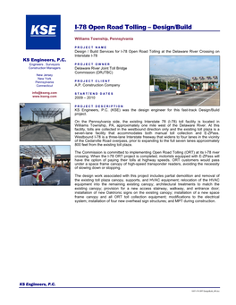 I-78 Open Road Tolling – Design/Build KSE Williams Township, Pennsylvania