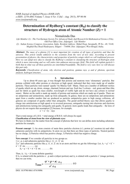 Determination of Rydberg's Constant (RH) to Classify the Structure Of