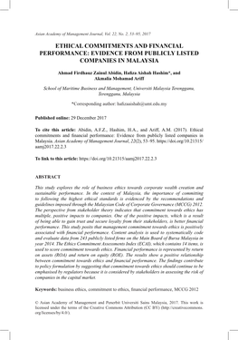 Ethical Commitments and Financial Performance: Evidence from Publicly Listed Companies in Malaysia