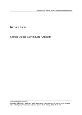 Roman Vulgar Law in Late Antiquity