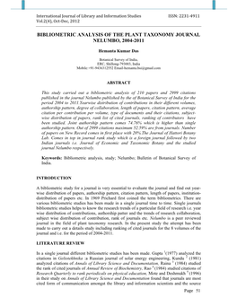 Bibliometric Analysis of the Plant Taxonomy Journal Nelumbo, 2004-2011