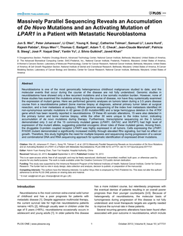 Massively Parallel Sequencing Reveals an Accumulation of De Novo Mutations and an Activating Mutation of LPAR1 in a Patient with Metastatic Neuroblastoma