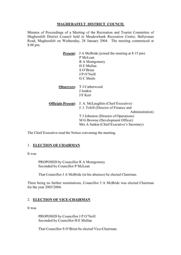 MAGHERAFELT DISTRICT COUNCIL Minutes of Proceedings of A