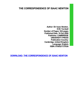 The Correspondence of Isaac Newton