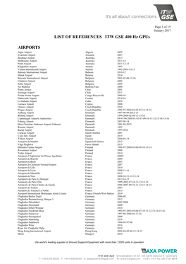 LIST of REFERENCES ITW GSE 400 Hz Gpus AIRPORTS