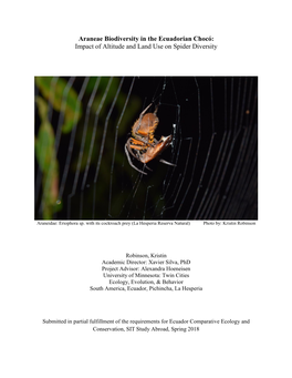 Araneae Biodiversity in the Ecuadorian Chocó: Impact of Altitude and Land Use on Spider Diversity