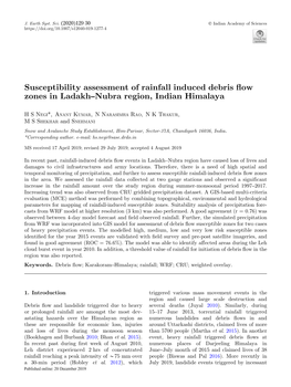 Susceptibility Assessment of Rainfall Induced Debris Flow Zones In