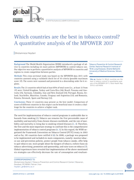 Which Countries Are the Best in Tobacco Control? a Quantitative Analysis of the MPOWER 2017
