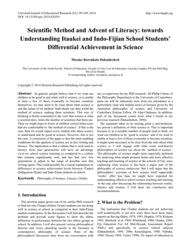 Towards Understanding Itaukei and Indo-Fijian School Students’ Differential Achievement in Science
