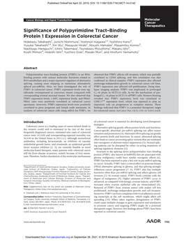 Significance of Polypyrimidine Tract–Binding Protein 1 Expression In