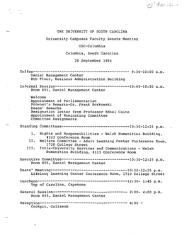 THE UNIVERSITY of SOUTH CAROLINA University Campuses Faculty Senate Meeting USC-Columbia Columbia, South Carolina 28 September 1