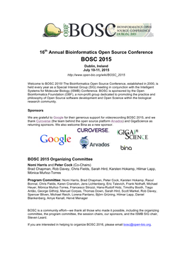 BOSC 2015 Dublin, Ireland July 10-11, 2015