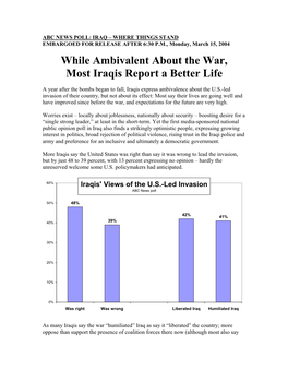 IRAQ – WHERE THINGS STAND EMBARGOED for RELEASE AFTER 6:30 P.M., Monday, March 15, 2004