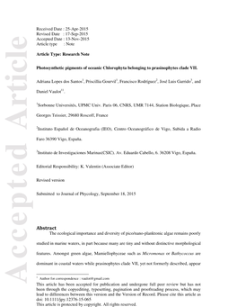 Photosynthetic Pigments of Oceanic Chlorophyta Belonging To