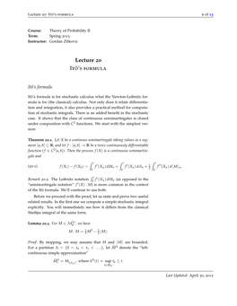 Lecture 20 Itô's Formula