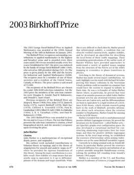 2003 Birkhoff Prize