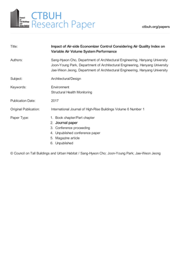 Impact of Air-Side Economizer Control Considering Air Quality Index on Variable Air Volume System Performance