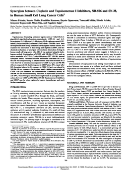 Synergism Between Cisplatin and Topoisomerase I Inhibitors, NB-506 and SN-38, in Human Small Cell Lung Cancer Cells'