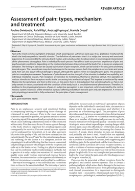 Assessment of Pain: Types, Mechanism and Treatment