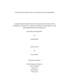 A Study of Neutral-Tone Syllables in Taiwan Mandarin