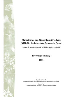 Managing for Non-Timber Forest Products (Ntfps) in the Burns Lake Community Forest